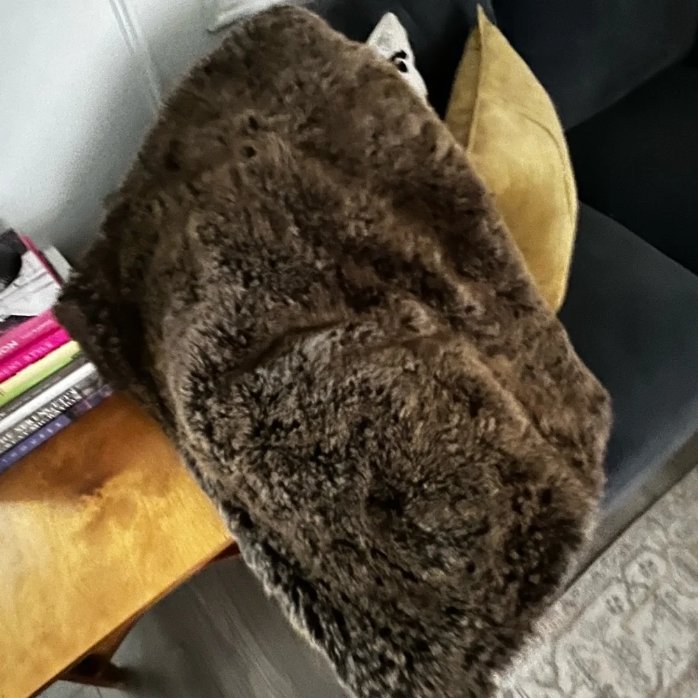 Restoration Hardware Brown Faux Fur Throw Blanket